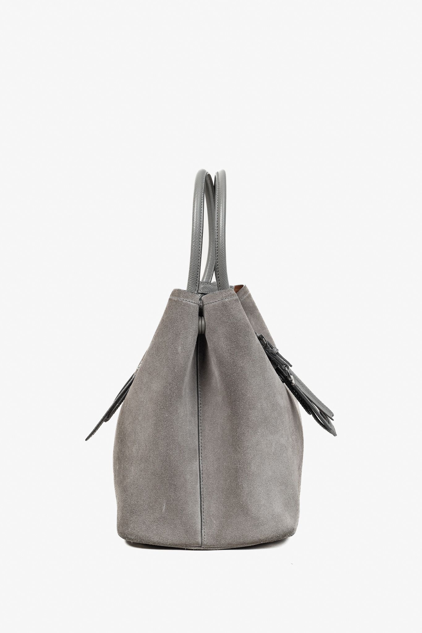 Prada Prada Acciaio Scamosciato Grey Suede Double Bag Tote Size ONE SIZE - 3 Thumbnail