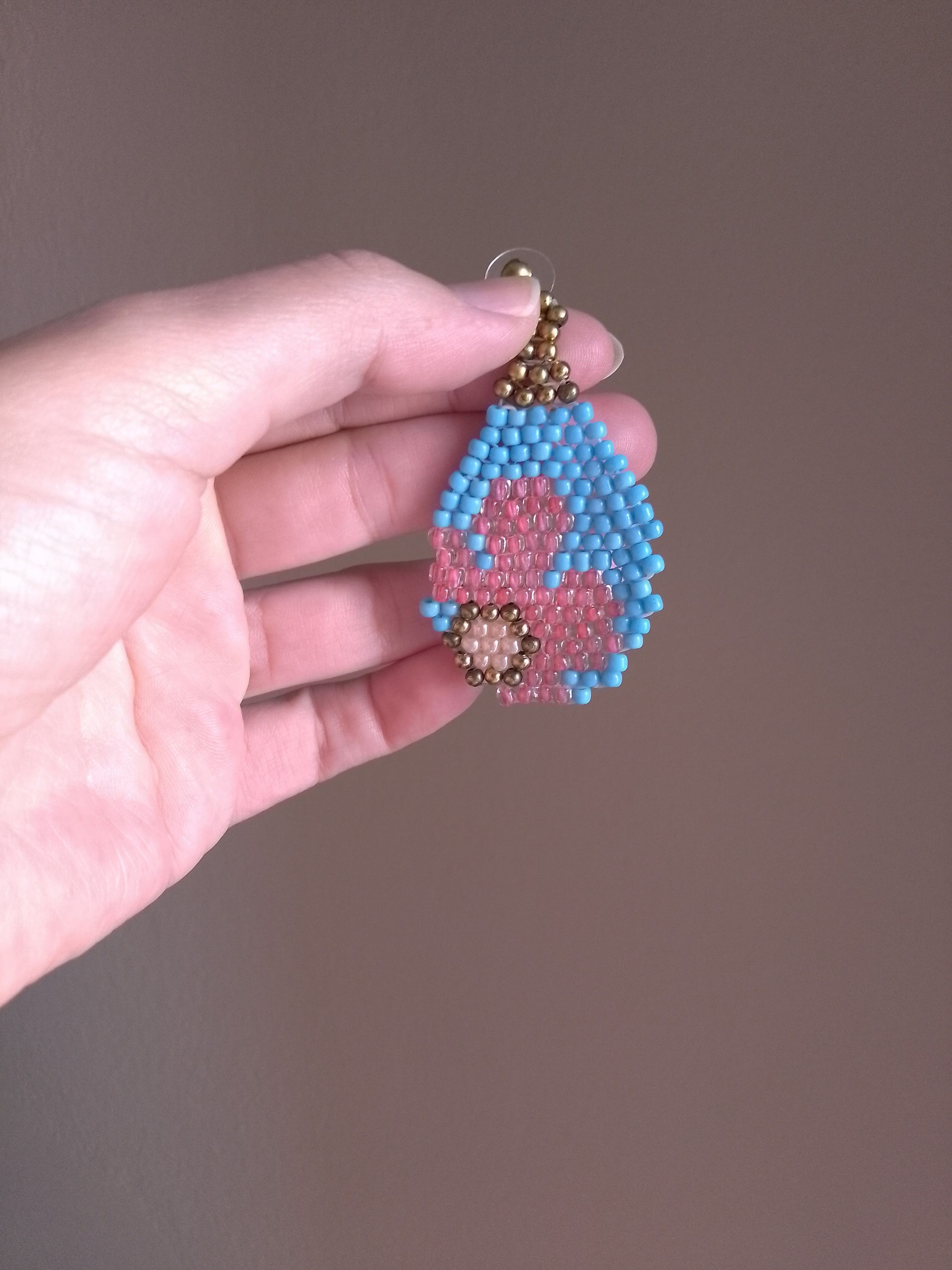 Handmade Earrings Teardrop Shape Blue/Pink Flower Size ONE SIZE - 2 Thumbnail