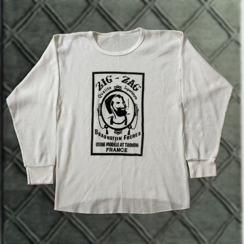 Vintage VINTAGE Zig Zag Rolling Papers Thermal Longsleeve Shirt Small Cheech Chong Mens 1970s USA 70s Hipster Art College Logo Knit Cotton White Heat Size US S / EU 44-46 / 1 - 1 Thumbnail