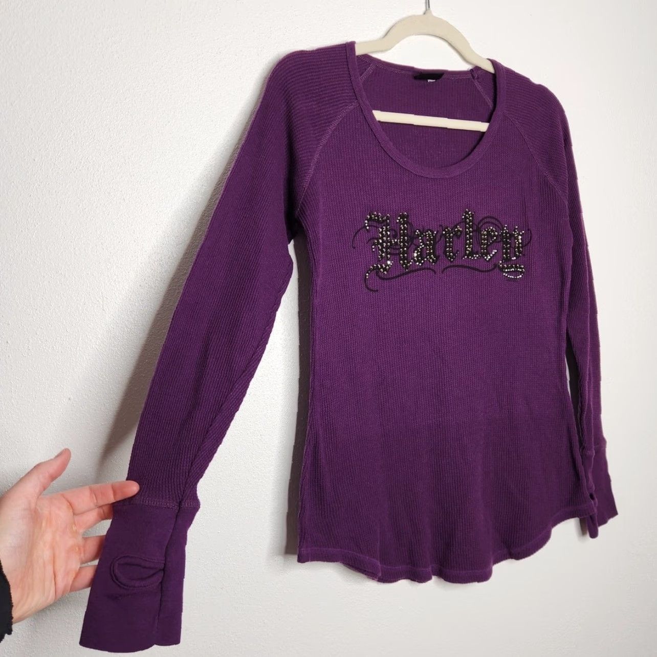 Harley Davidson VINTAGE Harley Davidson Beaded Thermal Long Sleeve Purple Womens T-Shirt L Adult Womens Biker 90s Y2K Size L / US 10 / IT 46 - 2 Thumbnail