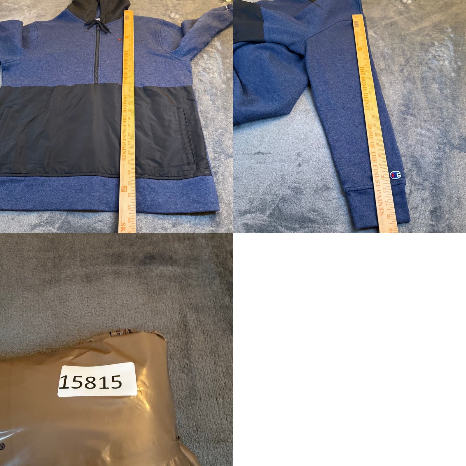 Champion Champion Hoodie Pullover Men XL Blue Black Zip Hooded Pockets Sports Fleece Cotton Blend Logo Zipper 1/2 Zip Autumn Winter Spring Men Size US XL / EU 56 / 4 - 8 Thumbnail