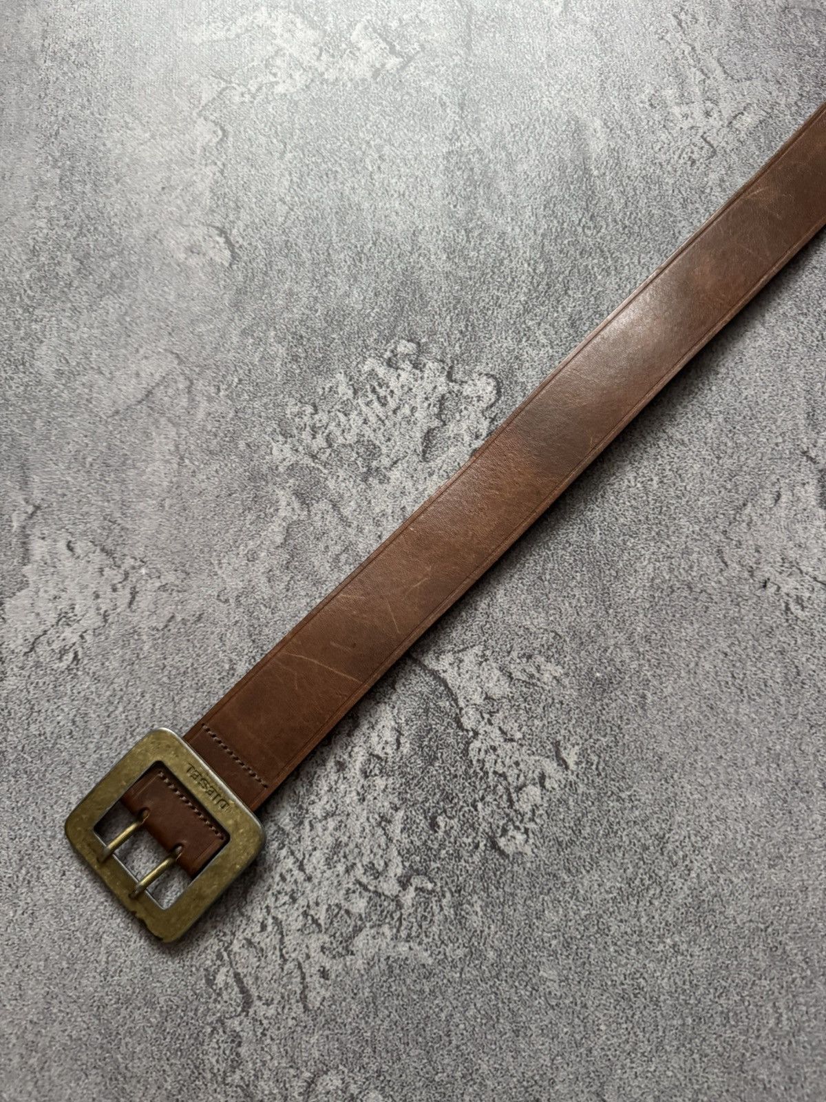 Diesel × Diesel Black Gold Diesel 100cm vintage brown leather belt biker Size ONE SIZE - 5 Thumbnail