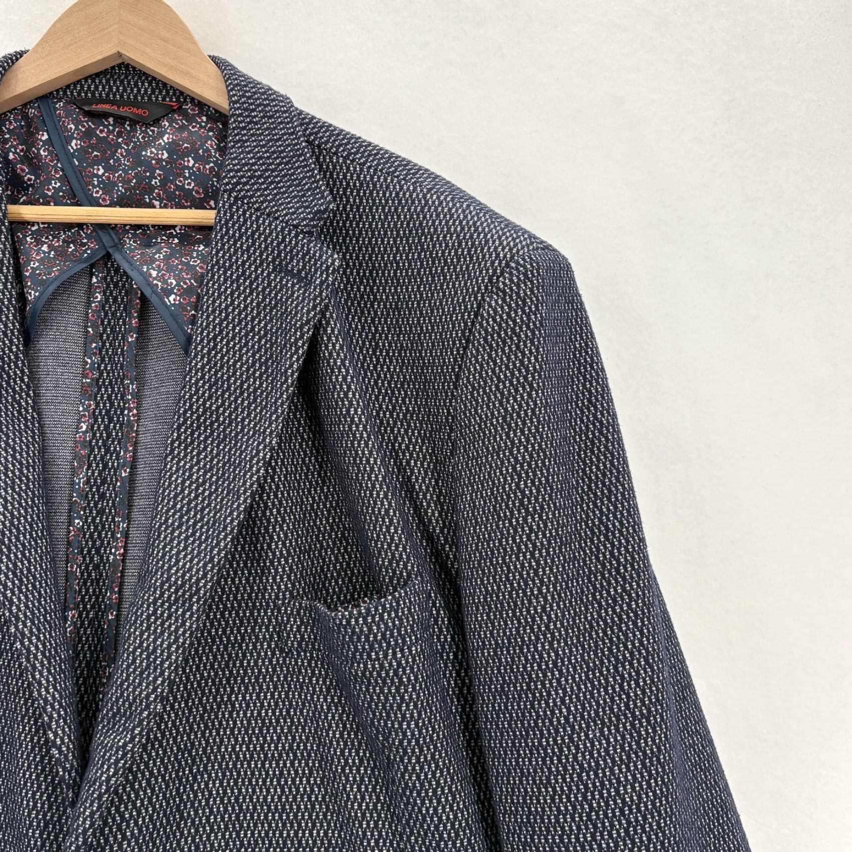 Vintage Linea Uomo Sport Coat Blazer Mens 54 Blue Geometric Tweed Stretch Notch Single-Breasted 2-Piece Coat Jacket за Size 54R - 2 Thumbnail