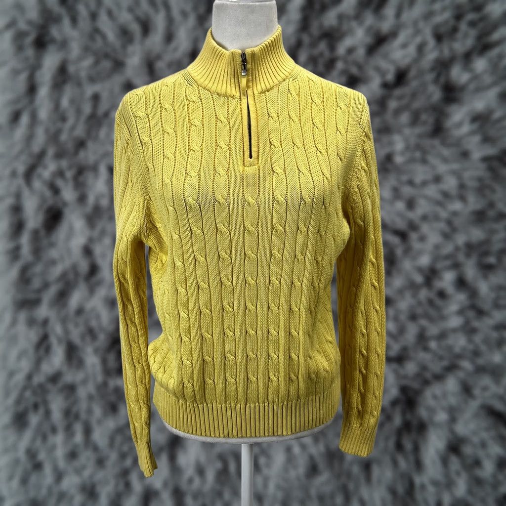 Brooks Brothers Brooks Brothers Cable Knit Sweater Womens L 1/4 Zip Yellow Cotton Pullover Vintage No Size L / US 10 / IT 46 - 1 Thumbnail