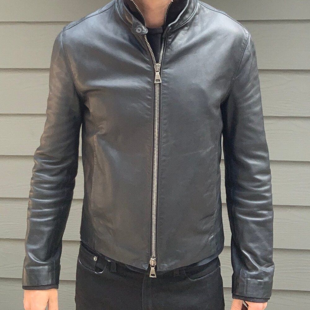 John Varvatos Mainline Collection Lambskin Cafe Racer Moto Jacket Size US S / EU 44-46 / 1 - 2 Thumbnail