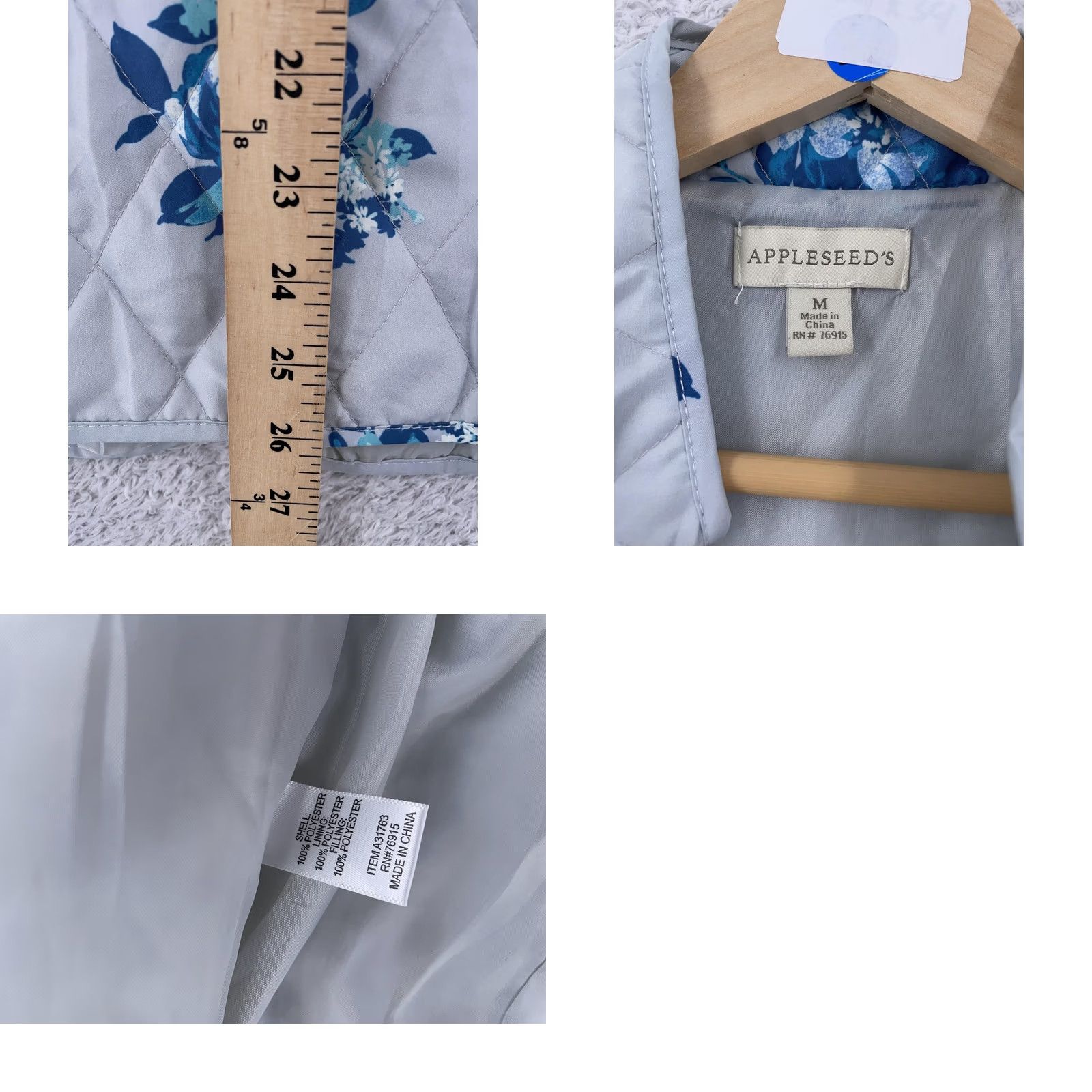 Vintage Appleseed's Quilted Vest Womens M Gray Blue Floral Lightweight Sleeveless Zip Up Size M / US 6-8 / IT 42-44 - 8 Thumbnail