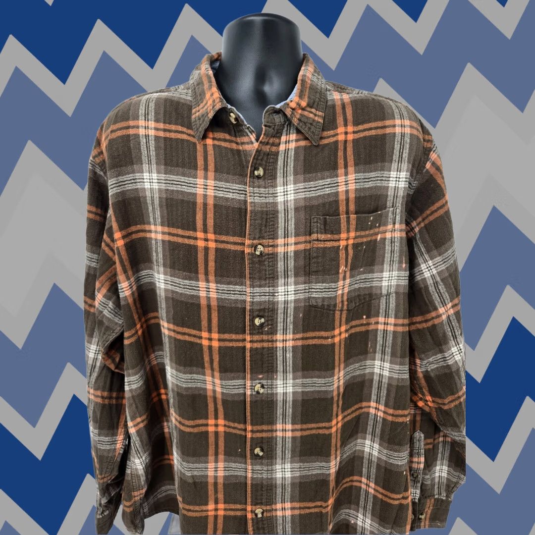 J Brand VINTAGE RK Brand Flannel Shirt 2XLT TALL Brown Orange Plaid Pocket Outdoor Walking Men Size US XXL / EU 58 / 5 - 1 Thumbnail