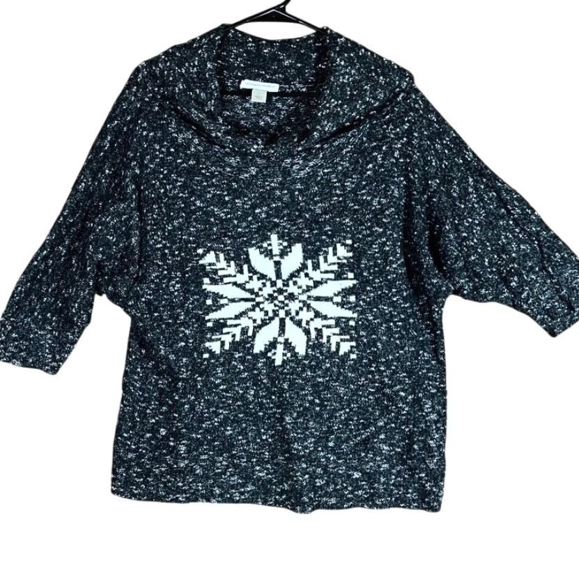 Vintage Christopher & Banks Womens Sweater Black Snowflake 3/4 Sleeve Large Knit Pullover Winter Women L Cowl Neck Regular-Size Size L / US 10 / IT 46 - 2 Thumbnail
