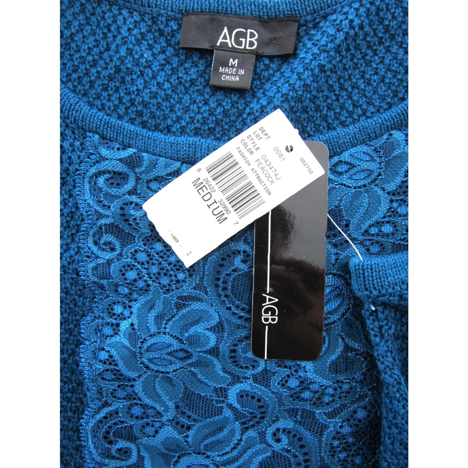 Vintage NWT AGB Peacock Green Knit Lace Short Sleeve Pullover Sweater Women Medium Size M / US 6-8 / IT 42-44 - 3 Thumbnail