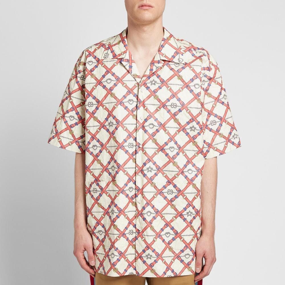 Gucci Red Tan Wrinkled Paper Belts Bowling Button Down Shirt SS Size US M / EU 48-50 / 2 - 9 Thumbnail