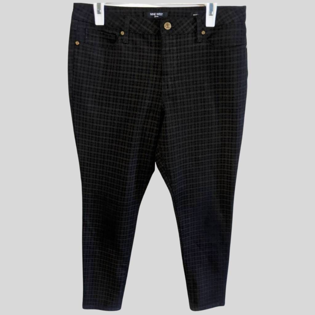 Nine West Nine West Gramercy Skinny Jeans Women's Size 12 Black Gold Plaid Stretch Pants Size 34" / US 12 / IT 48 - 1 Thumbnail