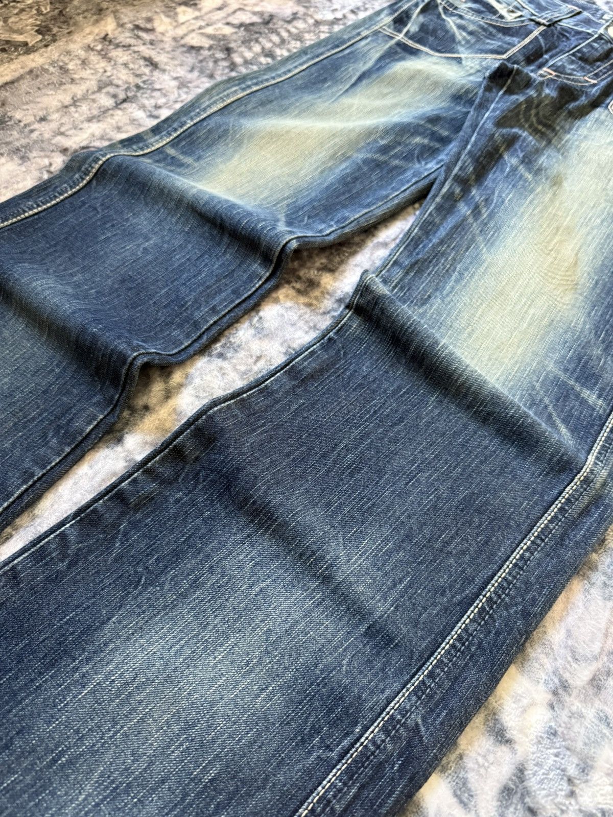 Edwin × Japanese Brand × Vintage Edwin 503 Blue Trip Flared Wide Leg Cropped Jeans Size 30" / US 8 / IT 44 - 7 Thumbnail