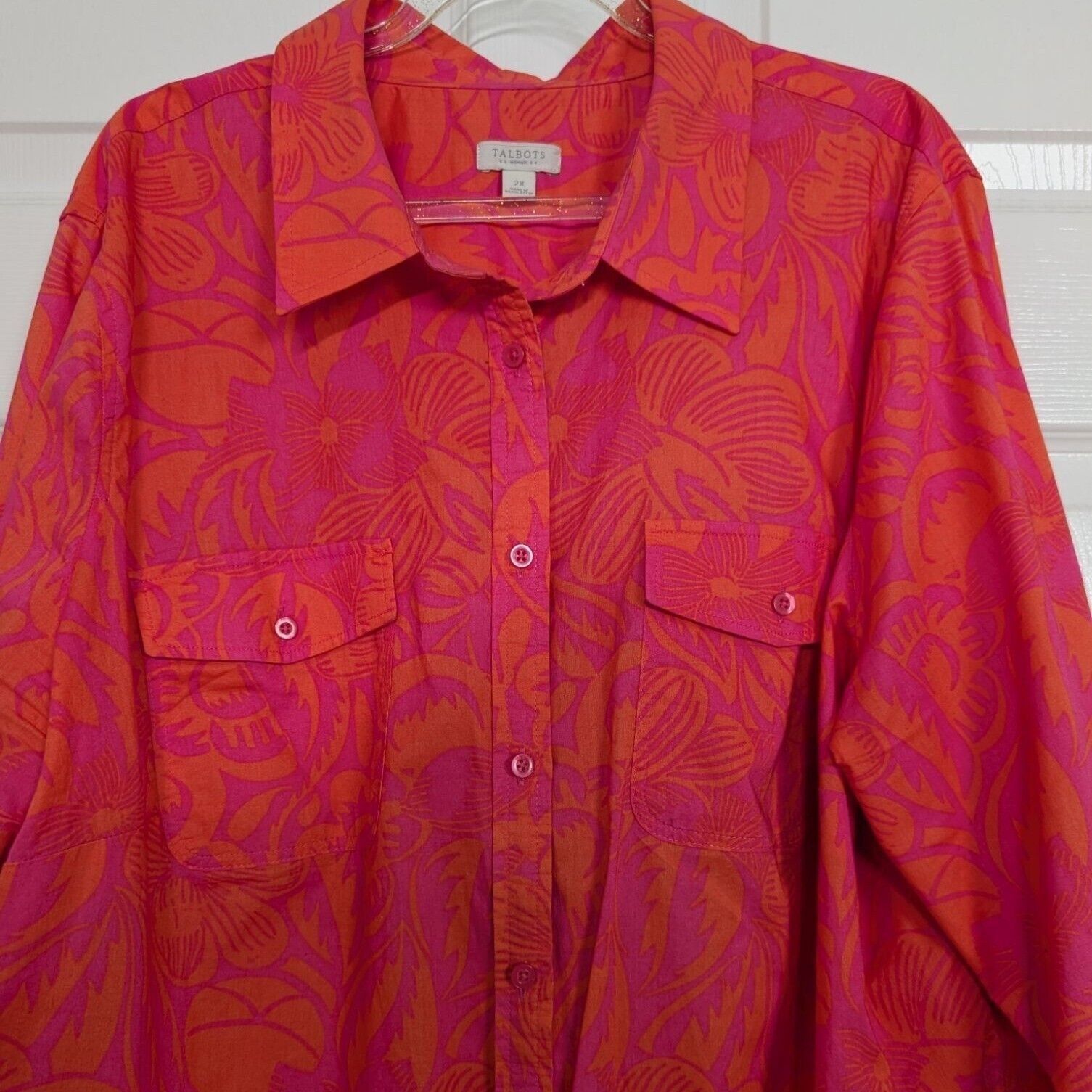Talbots Talbots Floral Shirt Womens Size 2X Pink Orange Tropical Size XXL / US 16-18 / IT 52-54 - 2 Thumbnail