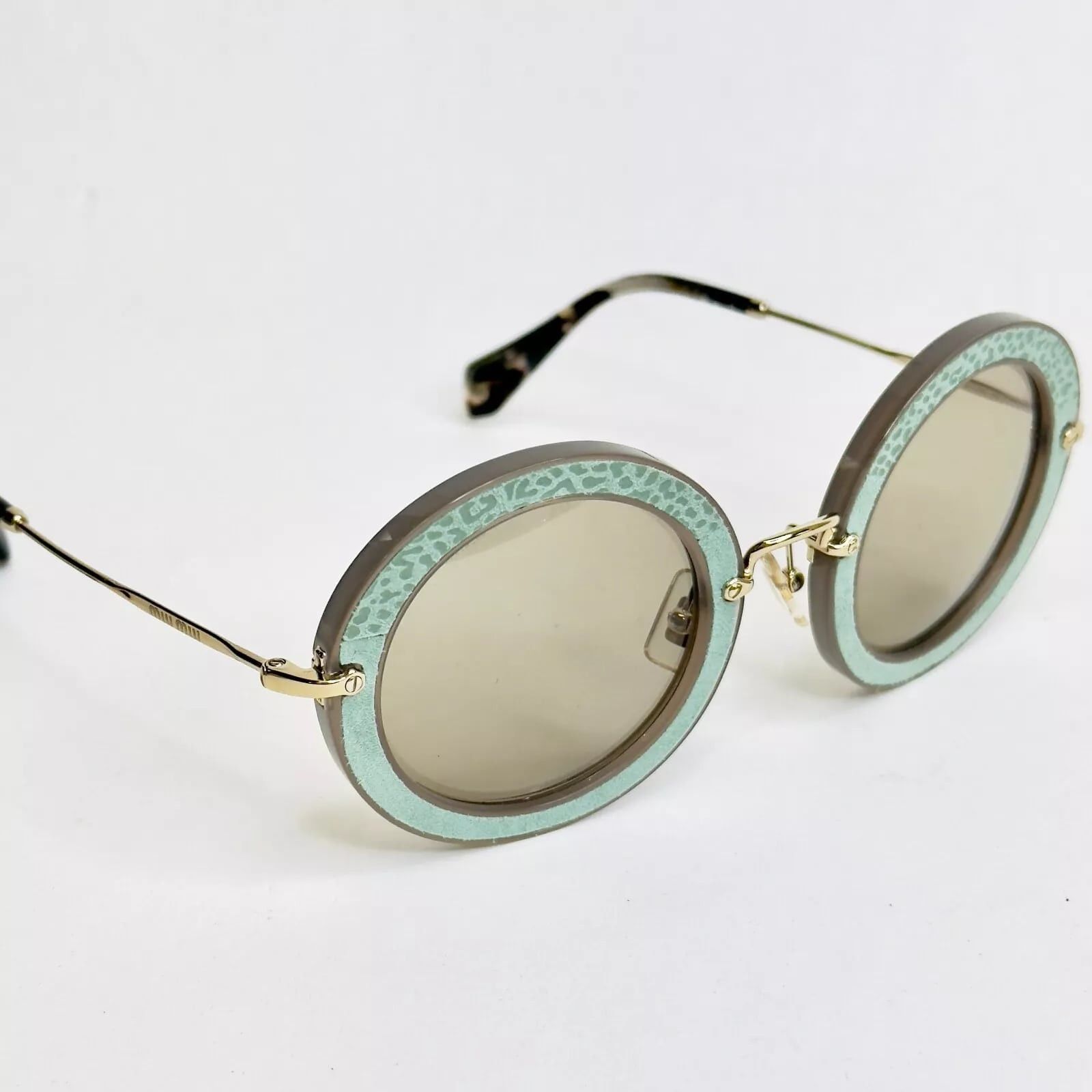 Miu Miu MIU MIU 08R ANIMAL Print LEATHER Round Sunglasses MU08RS Size ONE SIZE - 7 Thumbnail