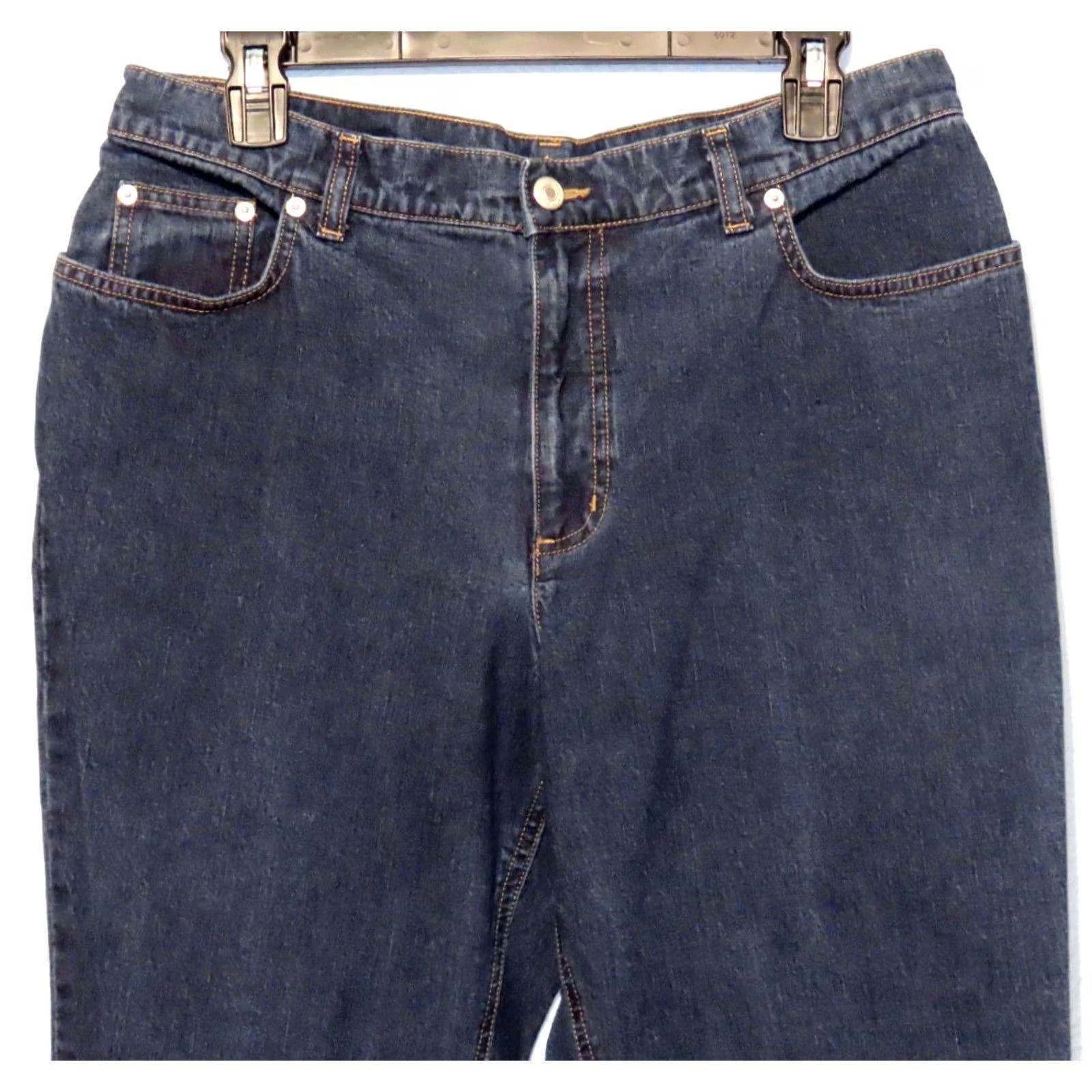 Lands' End Lands' End Jeans Women Straight Leg Dark Wash 12 Regular 33x29 Cotton Denim 5-Pocket Mens? Womens Size 34" / US 12 / IT 48 - 3 Thumbnail