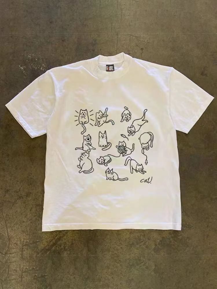 Japanese Brand × Vintage White casual loose retro cute cat print t-shirt Size US M / EU 48-50 / 2 - 1 Thumbnail