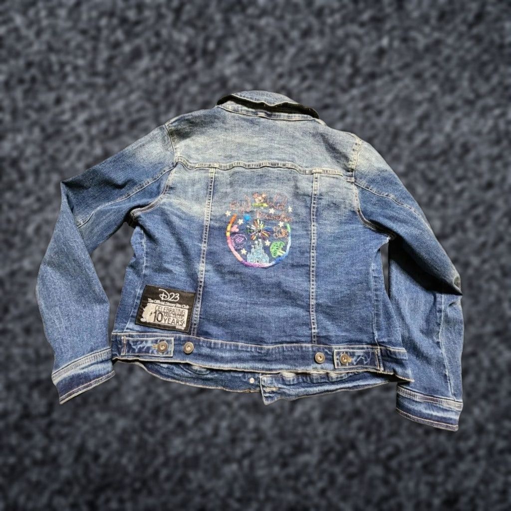 Disney VINTAGE Disney Custom Embroidered Denim Jacket Women's XL Blue Trucker Mickey Mouse Cartoon Theme Size 40" / US 18 - 1 Thumbnail