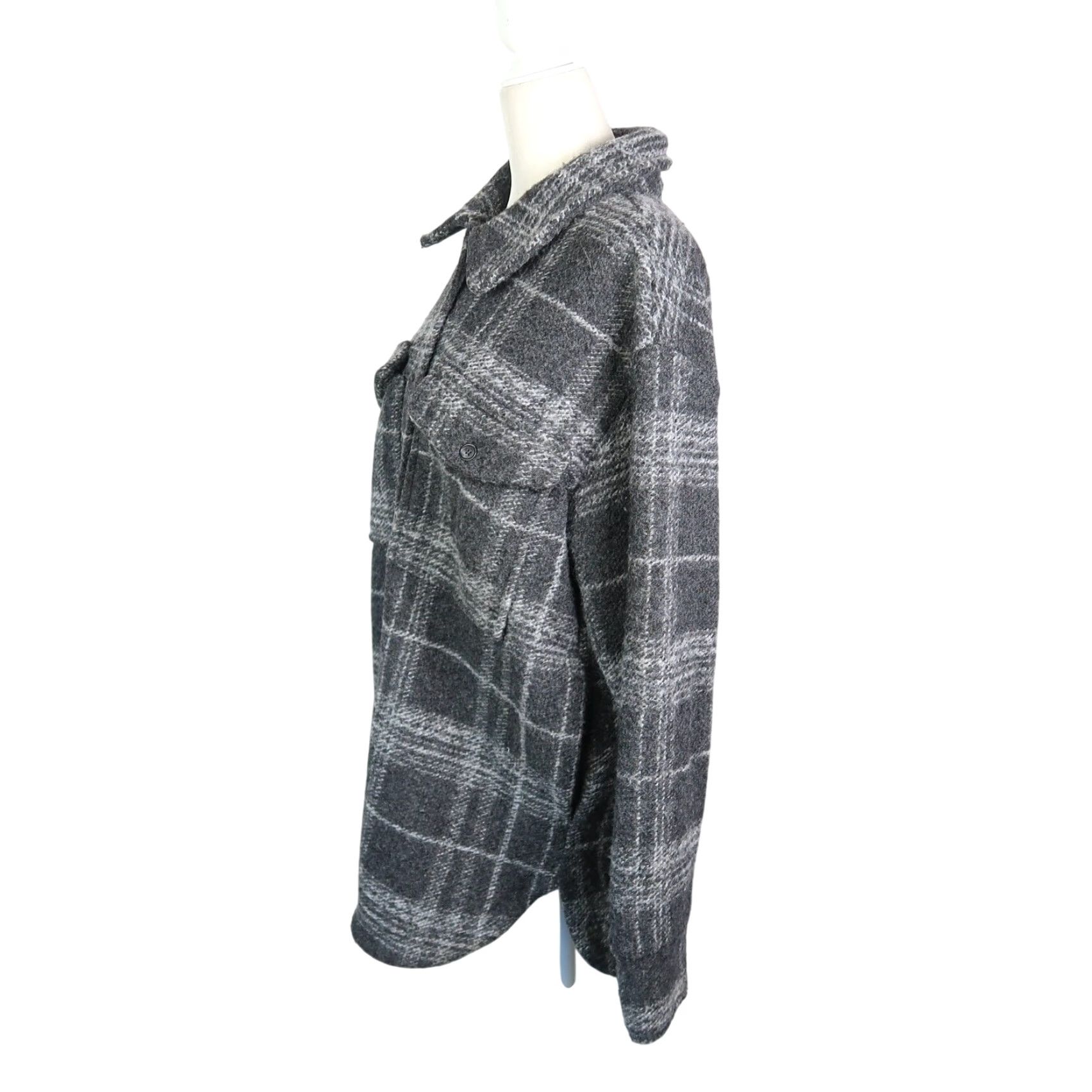 Banana Republic Banana Republic Shacket Plaid Wool Blend Charcoal Grey Womens M Shirt Jacket Button Front Casual Fall Winter Size M / US 6-8 / IT 42-44 - 3 Thumbnail