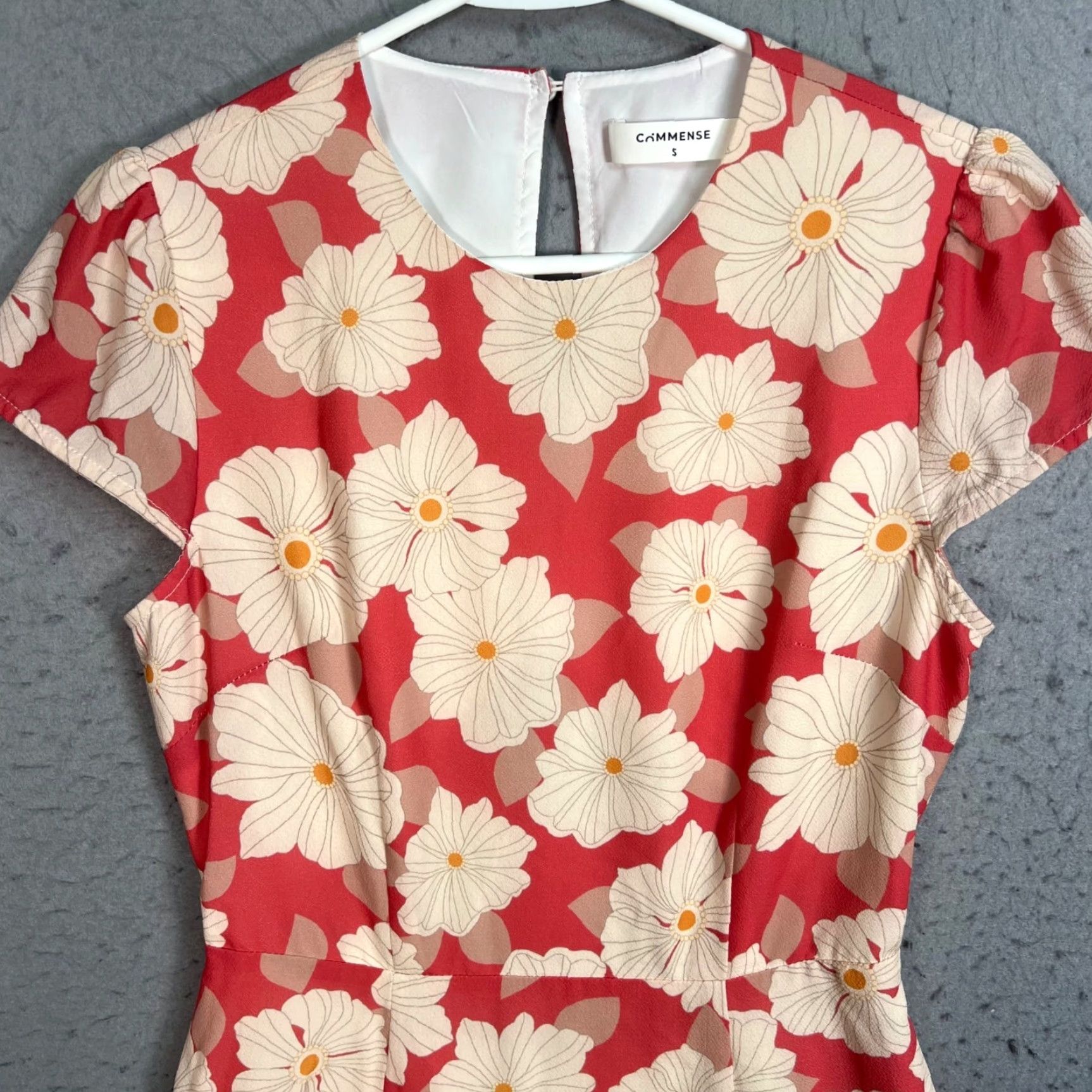 Vintage Commense Dress Womens Size S Red Floral Maxi Cap-Sleeve Round Neck Polyester Party/Cocktail Casual Size S / US 4 / IT 40 - 4 Thumbnail