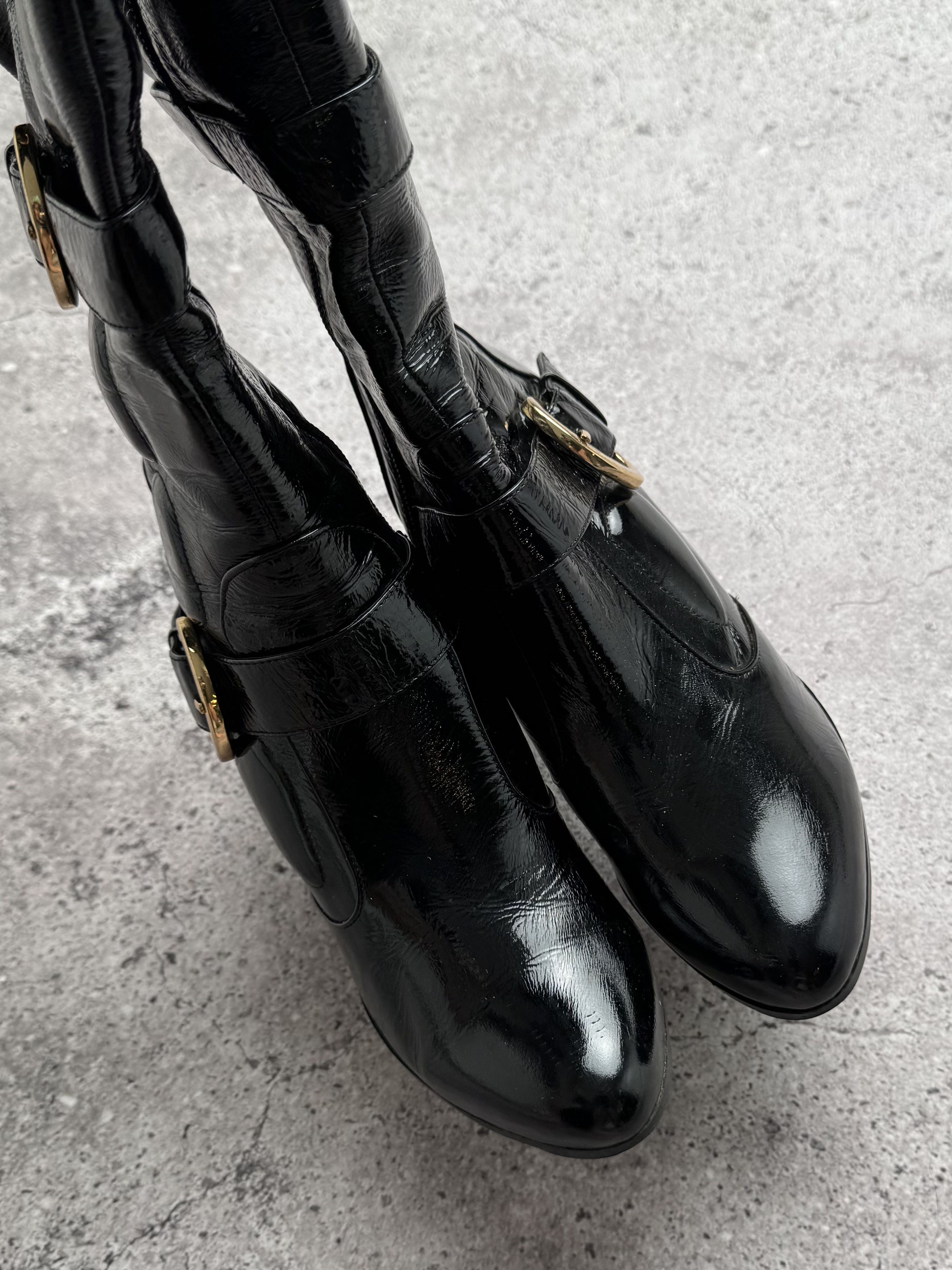Japanese Brand Vintage Patent Leather Boots With Straps C672(V289)(E8) Size US 6 / IT 36 - 7 Thumbnail