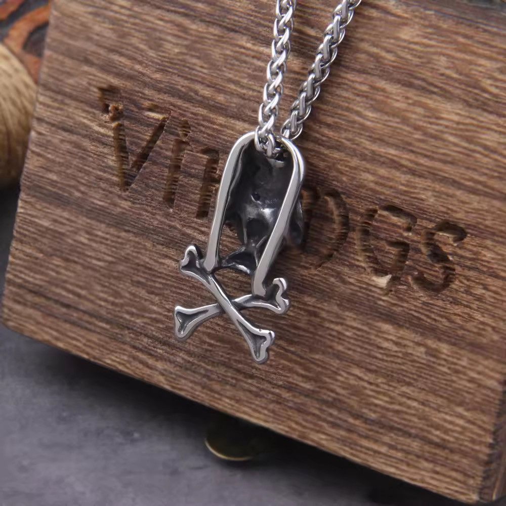 Vintage Punk Steel Skull Chain Pendant Necklace Size ONE SIZE - 2 Thumbnail