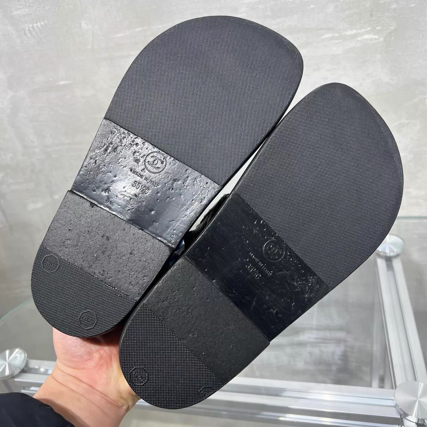 Chanel Chanel Women's Black Litchi Leather Velcro Sandals 35.5 Size US 5 / IT 35 - 7 Thumbnail