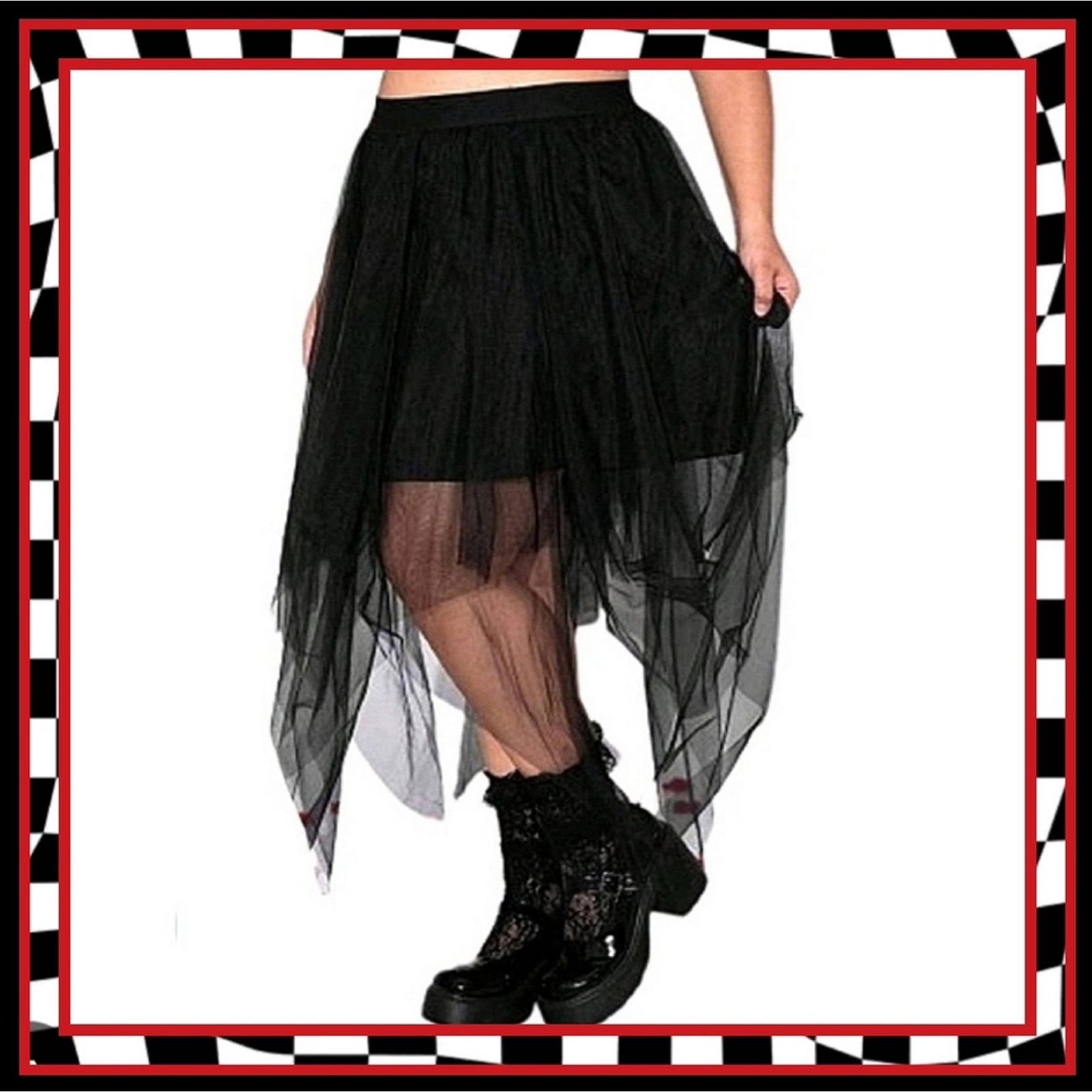 Shein MIDNITE BLACK ☆ GOTH ☆ HANKY HEM ☆ TULLE SKIRT 6x ☆ NWT Size 42" / US 20 - 1 Thumbnail