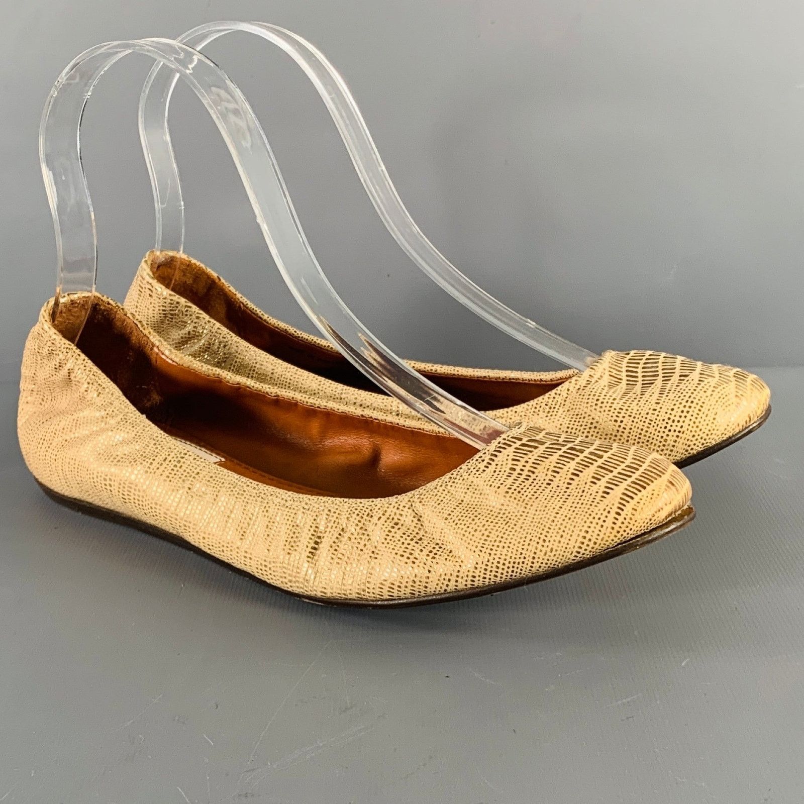 Lanvin LANVIN Size 7 Gold Beige Embossed Ballet Flats Size US 7 / IT 37 - 1 Thumbnail