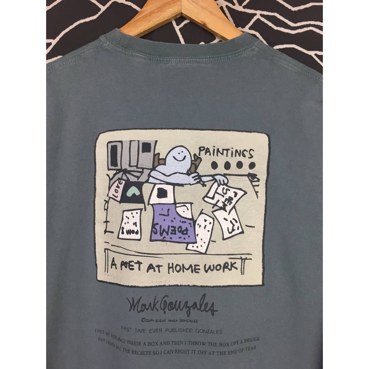 Vintage Mark Gonzales A Poet At Home Work Long Sleeve Skate Tee Size US L / EU 52-54 / 3 - 3 Thumbnail