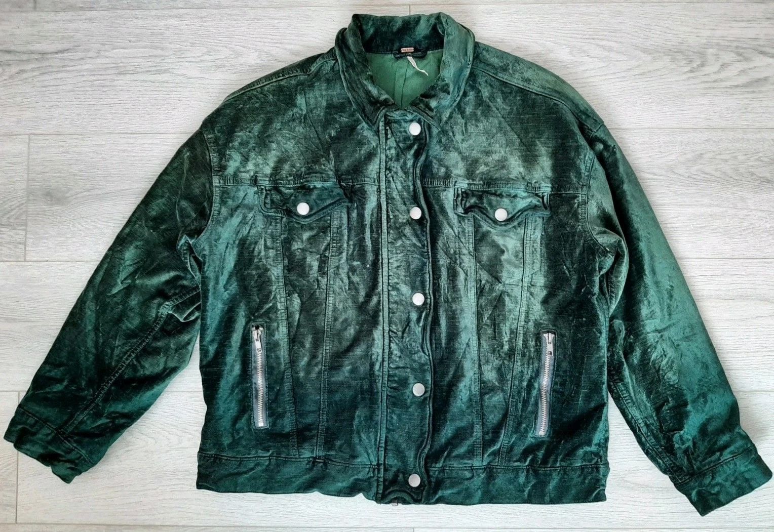 Free People Free People Jacket Green Velvet Trucker Full Zip Oversized Size XS / US 0-2 / IT 36-38 - 1 Thumbnail