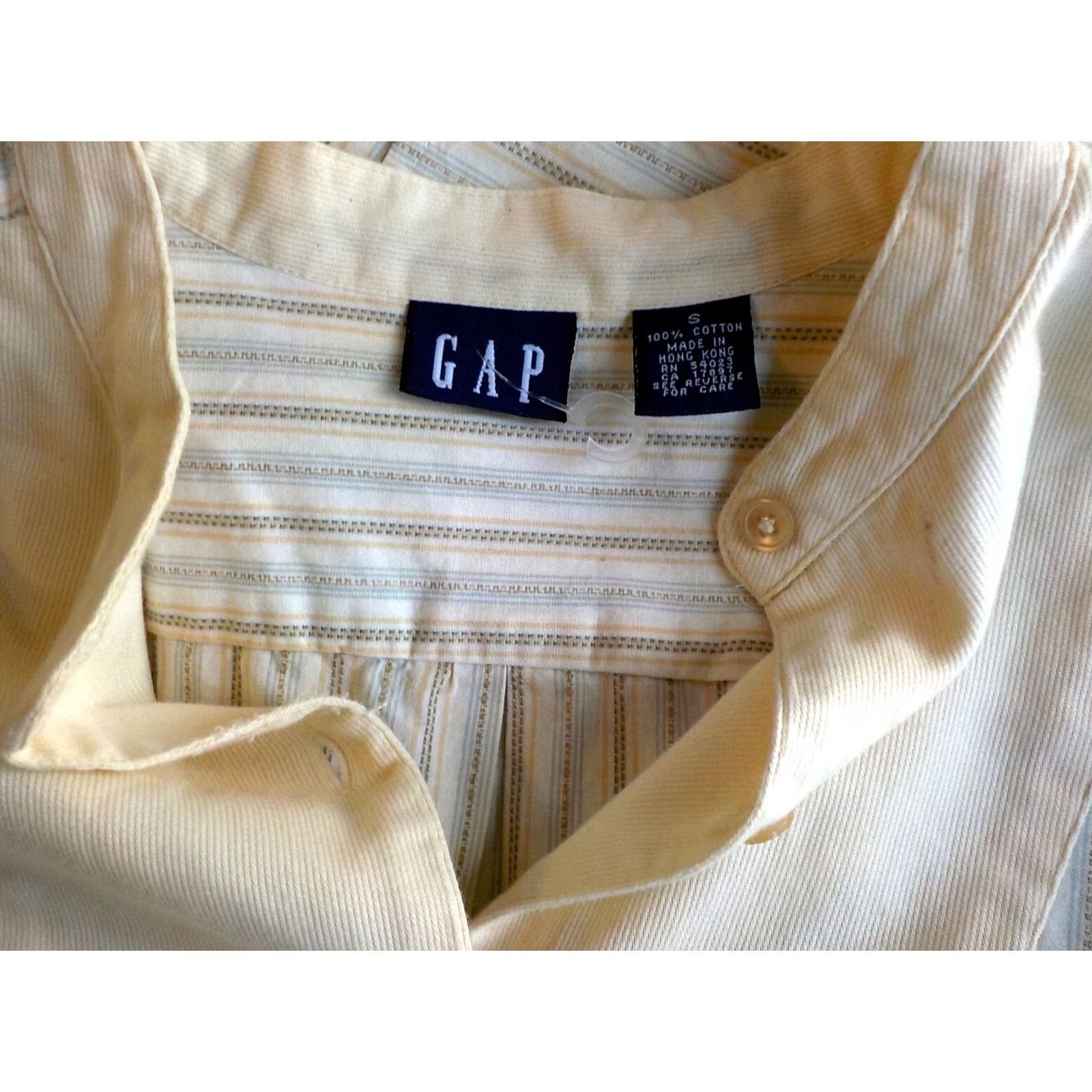 Gap GAP Blouse Striped Button Front Banded Collar 100% Cotton Beige/Light Blue SZ SMALL Womens Casual Shirt Size S / US 4 / IT 40 - 5 Thumbnail