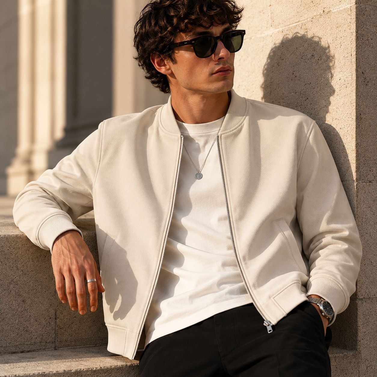 Zara Zara Mens Bomber Jacket Size L Minimalist Neutral Zip Casual Size US L / EU 52-54 / 3 - 1 Thumbnail