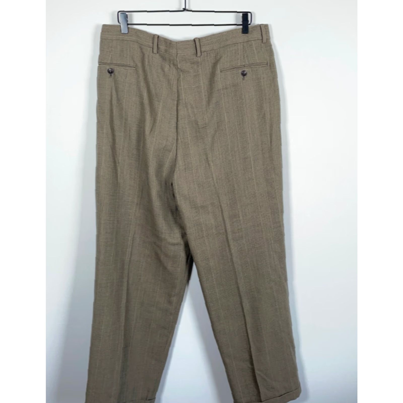 Vintage Vintage Wool Pleated Trousers Men's 37 x 30 Green Check Cuffed Italian Made Pants Size US 37 - 2 Thumbnail