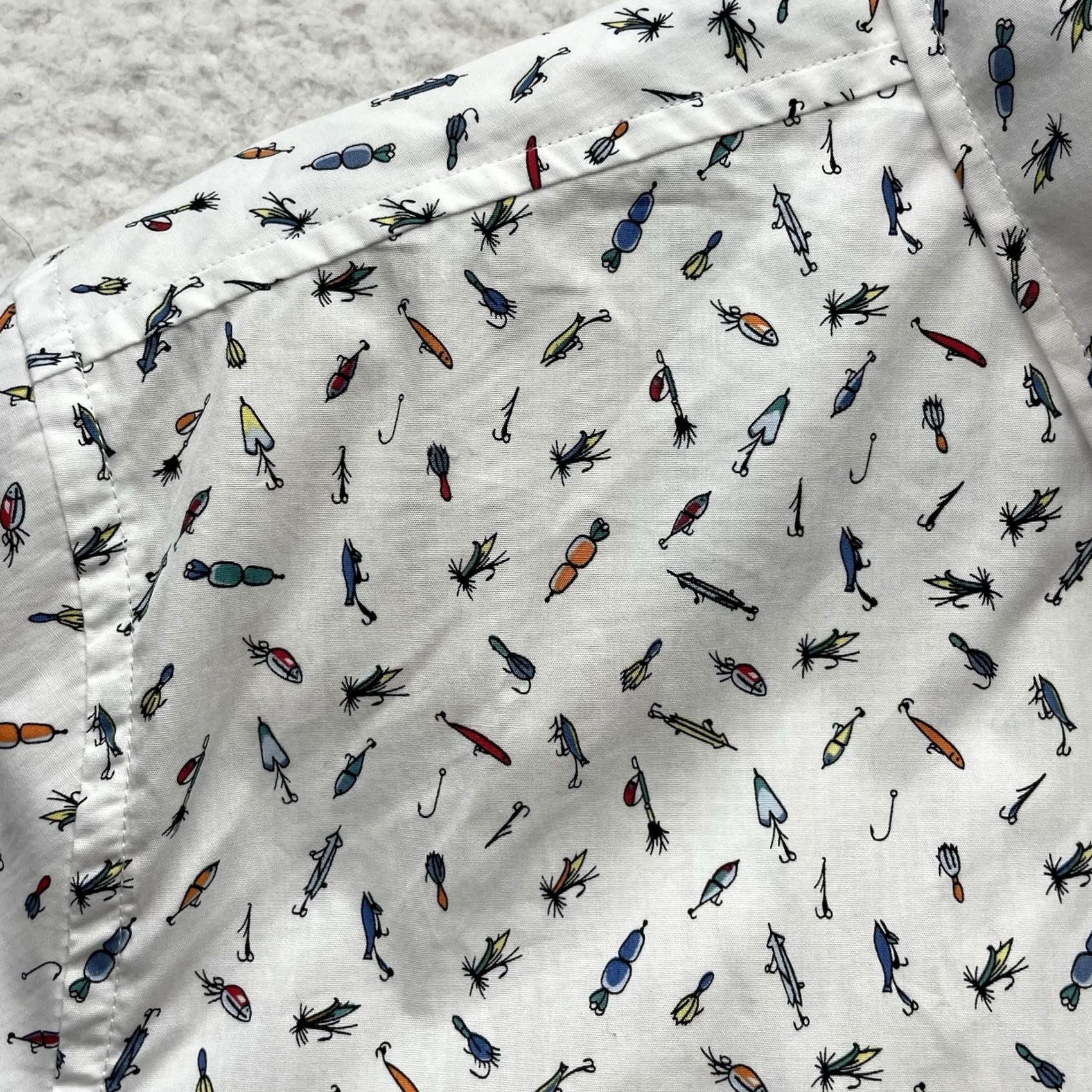 Vintage Victory Outfitters Shirt Mens L Fly Fishing Lure AOP Short Sleeve Button Collar Solid White Regular Cotton Casual Men Size US L / EU 52-54 / 3 - 3 Thumbnail