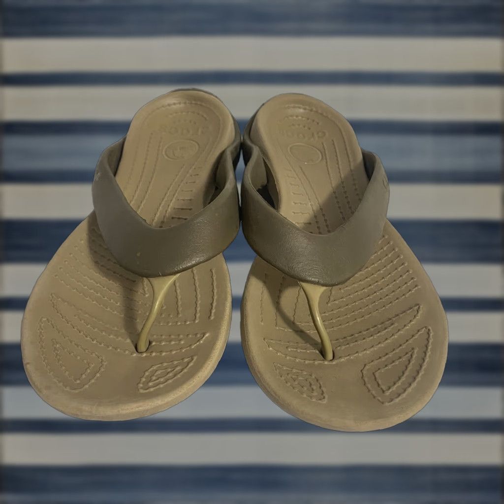 Crocs CROCS Sandal Women Thong Flip Flop Rubber Comfort Brown Tan Size 11 Womens Size US 9 / IT 39 - 1 Thumbnail