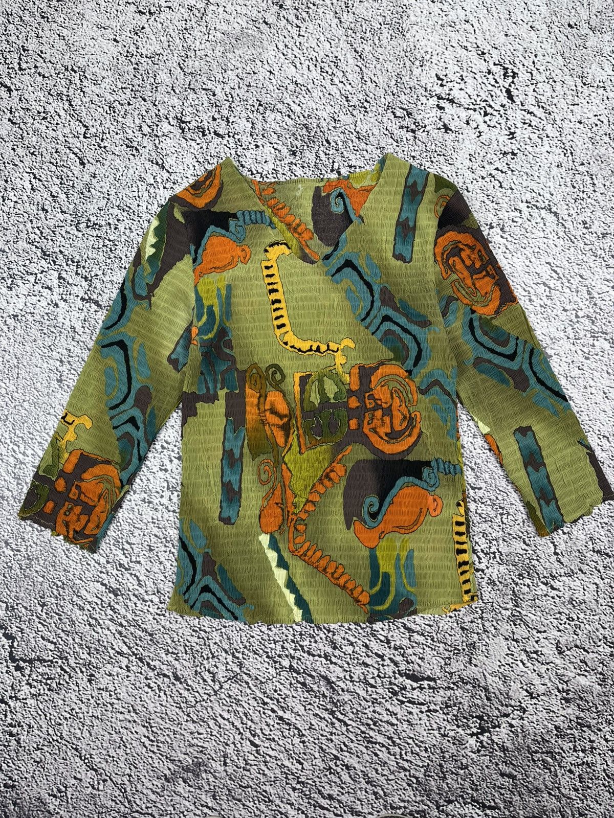 Japanese Brand Vintage Y2K Abstract Graphic Longsleeve Textured Art Top Size S / US 4 / IT 40 - 1 Thumbnail