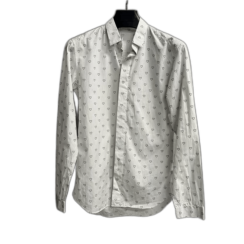 Dior Classic White Heart Print Long Sleeve Shirt-2506 Size US M / EU 48-50 / 2 - 1 Thumbnail