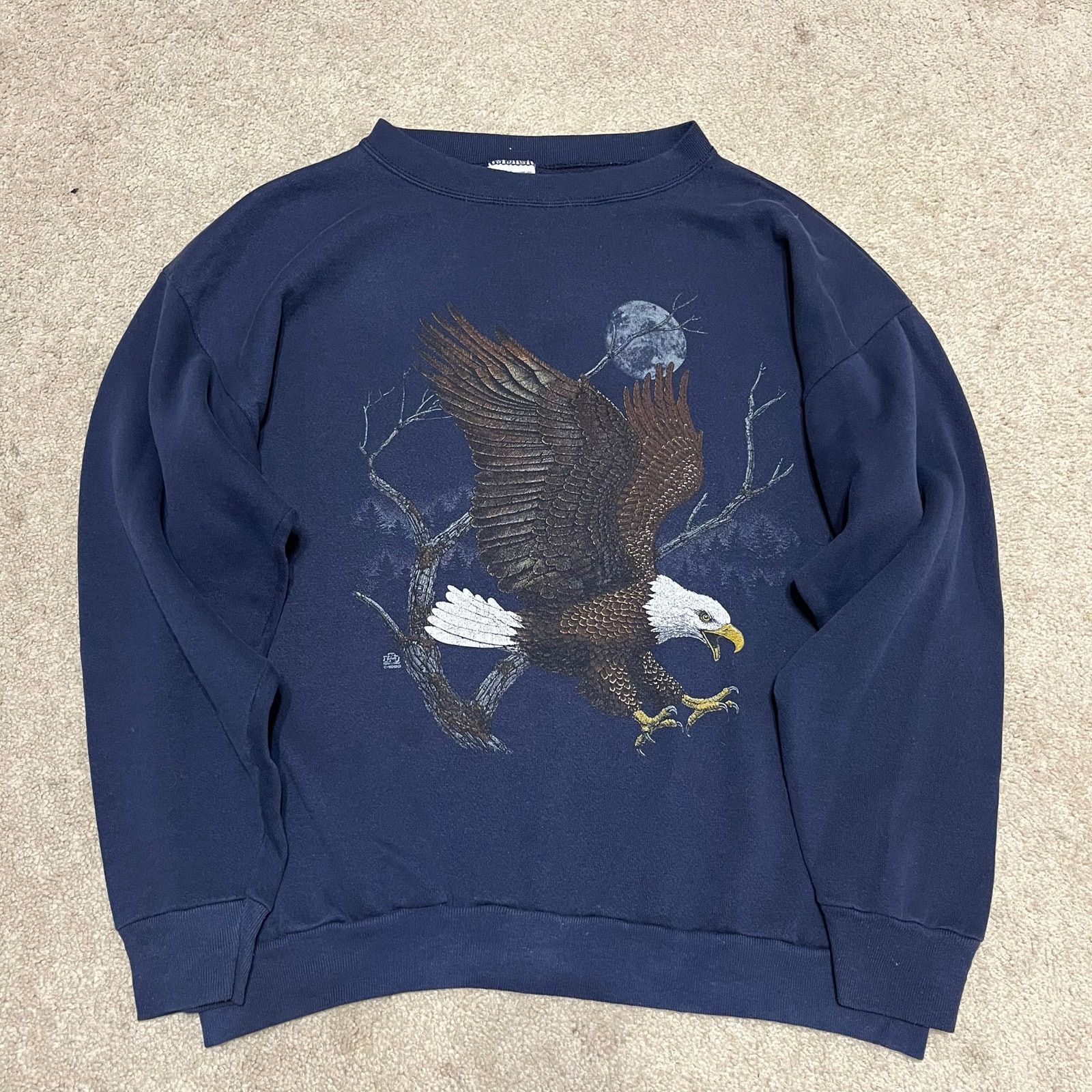 Tultex Vintage 90s Bald Eagle Nature Navy Graphic Crewneck XL Size US XL / EU 56 / 4 - 1 Thumbnail