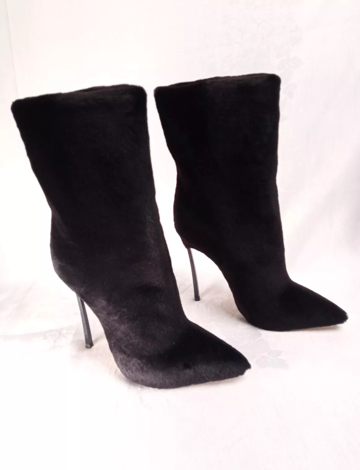 image of Casedei Boots Casadei Blade Heel Shoes Mink Fur Ankle Boots in Black, Women's (Size 7)