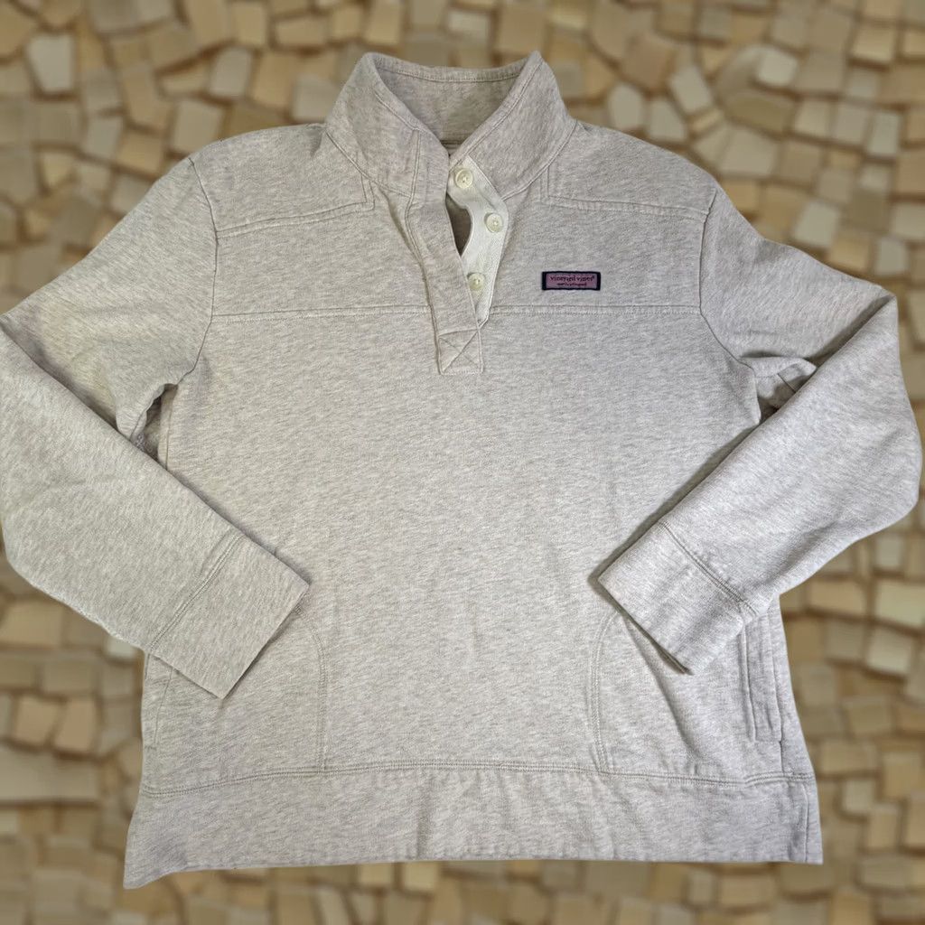 Vineyard Vines Vineyard Vines Shep Shirt Pullover Top Womens M Oatmeal 1/4 Button Pockets Mock Neck Button Logo Sweatshirt Athletic Activewear Long Sleeve Size M / US 6-8 / IT 42-44 - 1 Thumbnail