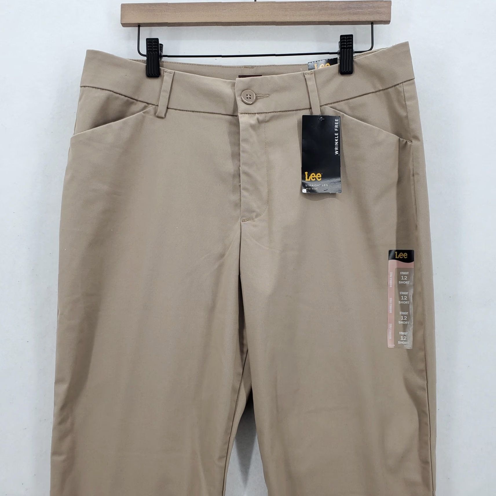Lee Lee Pants Womens 12 Short Khaki Straight Leg Mid Rise Wrinkle Free Chino Stretch Pants Size 34" / US 12 / IT 48 - 2 Thumbnail