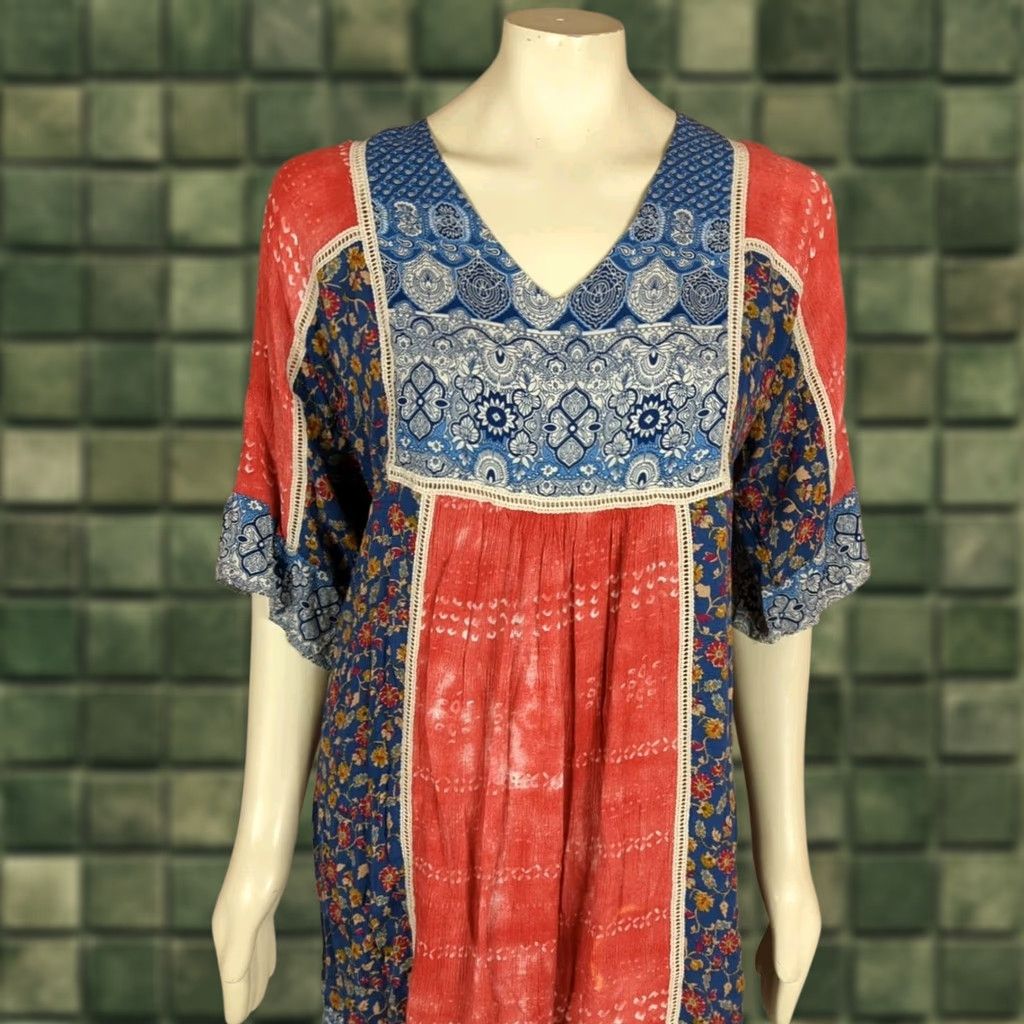 Vintage VINTAGE Sundance Bohemian Printed Shift Mini Dress Womens M Blue cottagecore festival Size M / US 6-8 / IT 42-44 - 1 Thumbnail