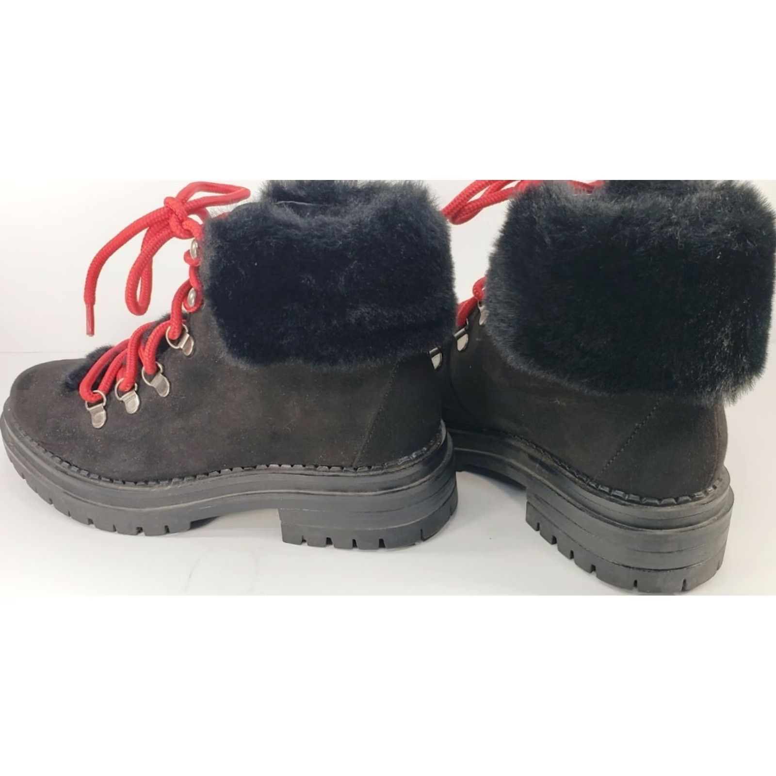 Sugar Sugar Boots Womens Black Rolls Women Winter Suede Lugged Soles Red Laced Hiker Size US 8 / IT 38 - 5 Thumbnail