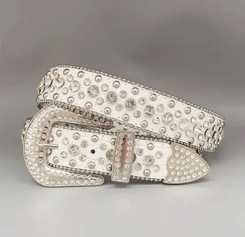 VIBE White Color PU Belt Chrome Y2k Crystals Size ONE SIZE - 4 Thumbnail