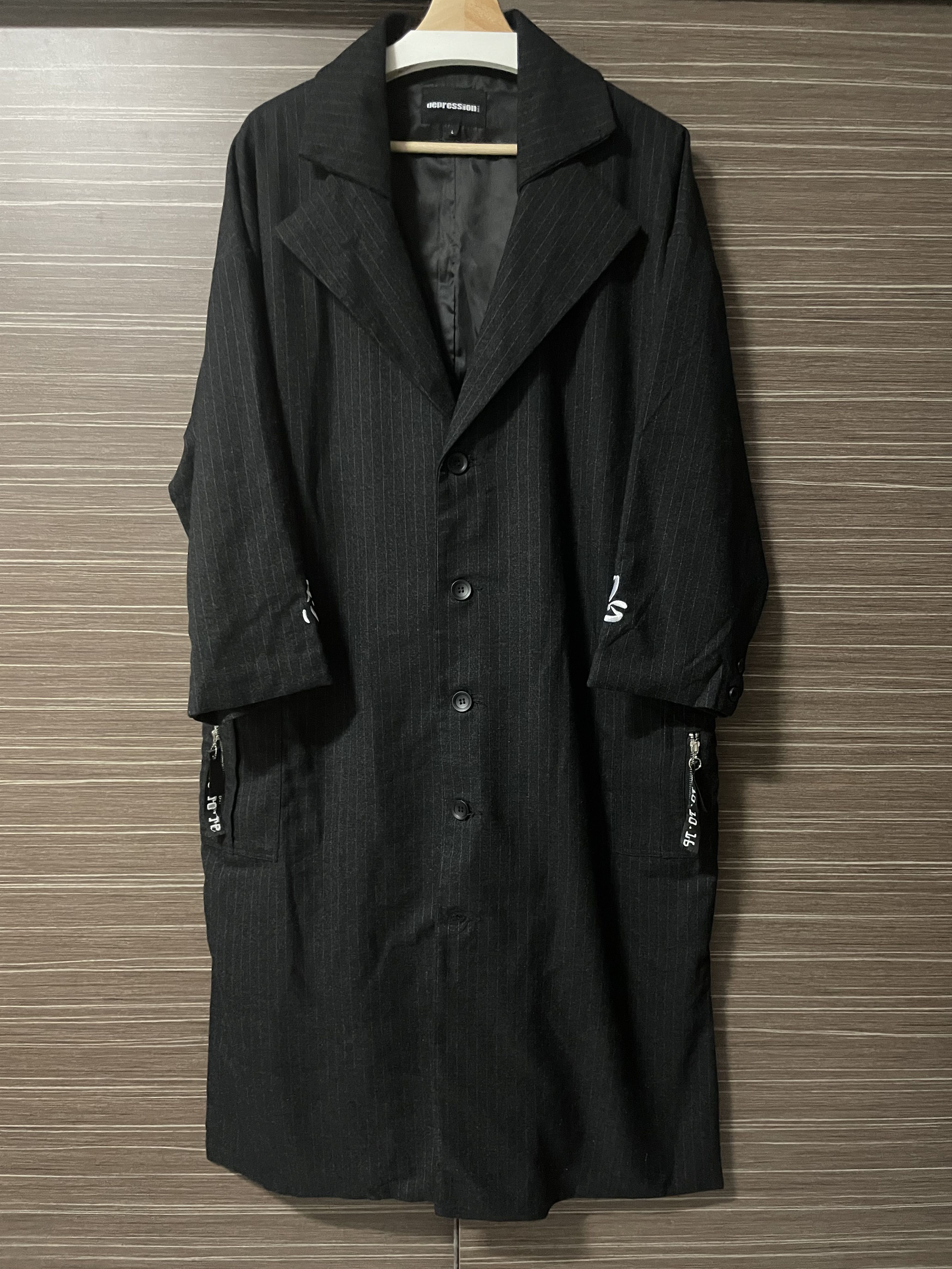 image of Depression Black Polyester Coat, Men's (Size Large)