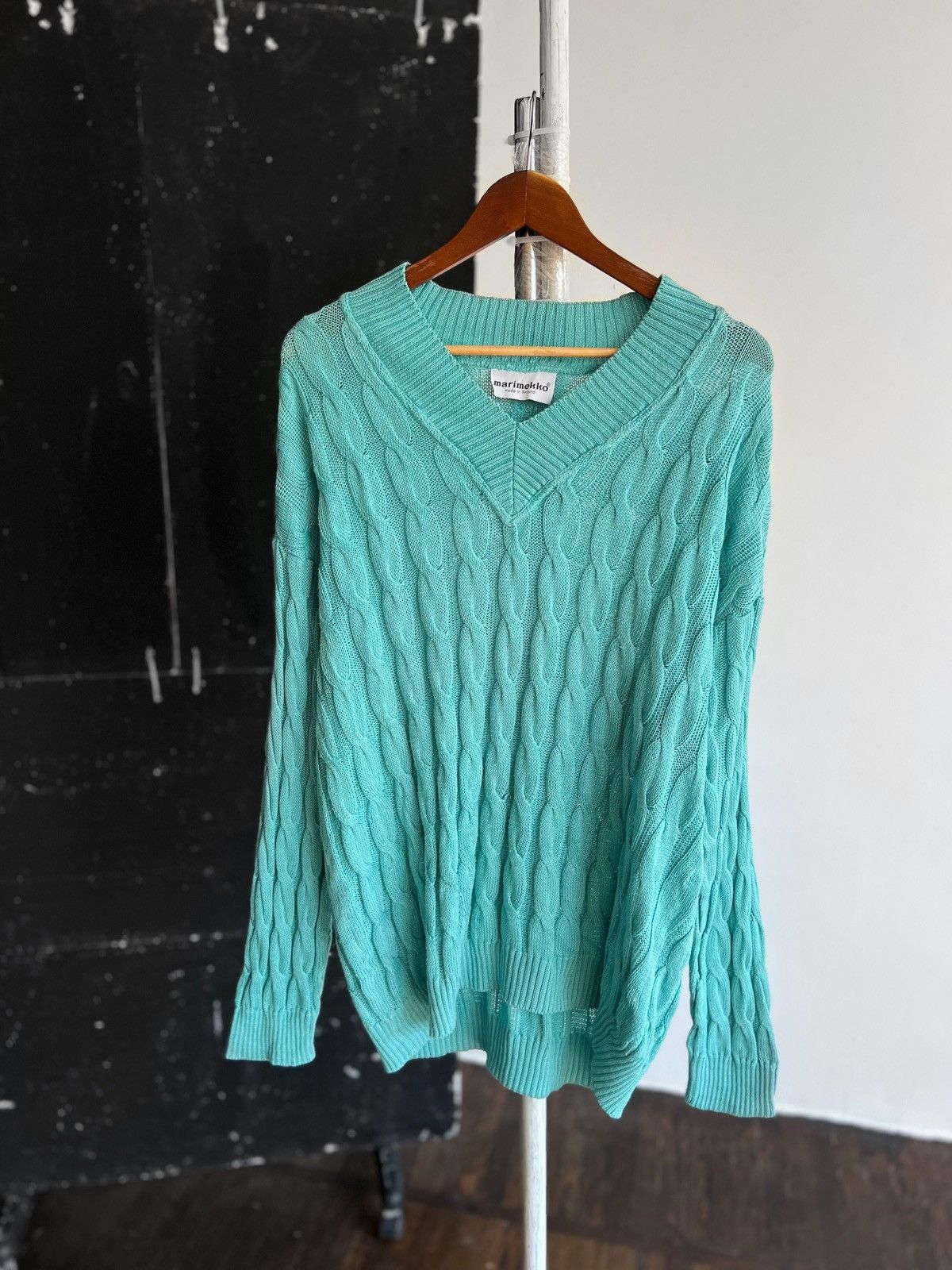 Marimekko × Vintage Marimekko Womens Vintage Aqua 90s Long Sleeve Knit Sweater Size L / US 10 / IT 46 - 1 Thumbnail