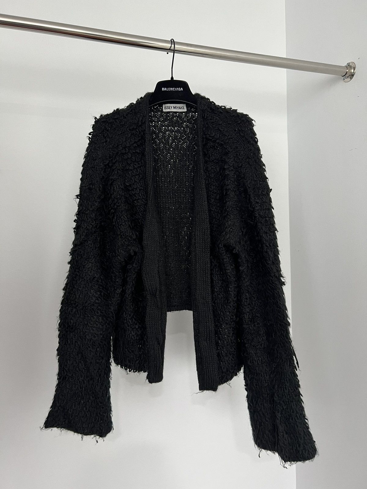 image of Issey Miyake Fuzzy Chunky Cardigan in Black, Men's (Size Medium)
