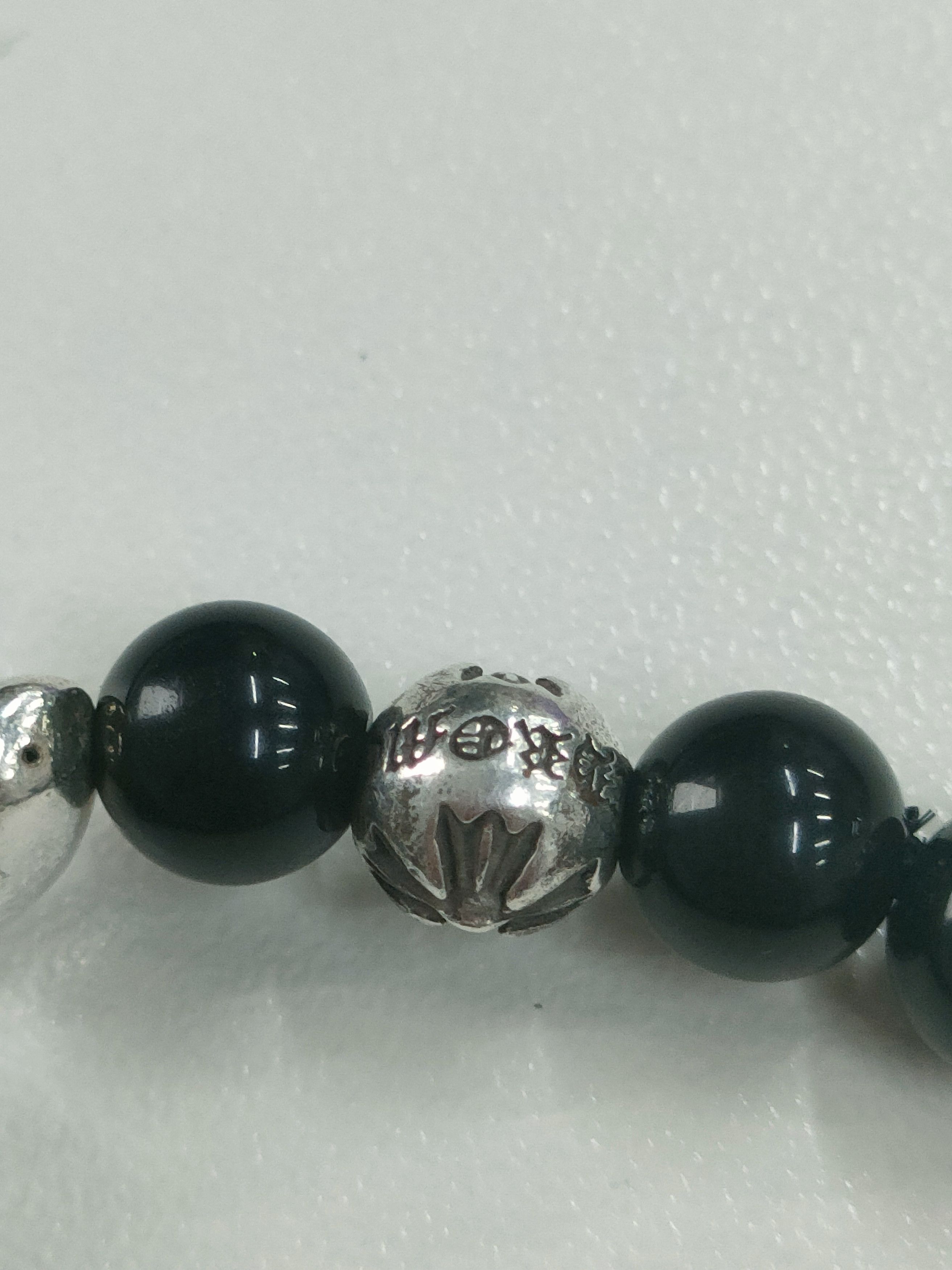 Chrome Hearts Chrome Hearts 6mm Silver Vine Heart Cross Black Bracelet Size ONE SIZE - 8 Thumbnail
