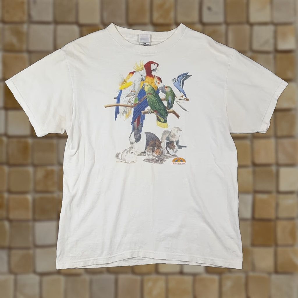 Fruit Of The Loom Vintage 90s Nature Animals Birds Bunny Men's Large White Forest Retro T Shirt Size US L / EU 52-54 / 3 - 1 Thumbnail