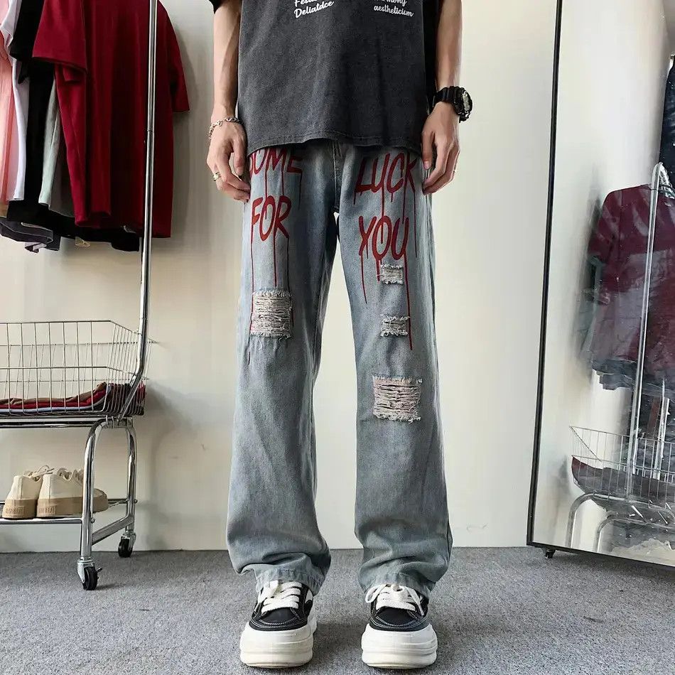 Japanese Brand Retro casual straight leg ripped jeans Size US 32 / EU 48 - 2 Thumbnail